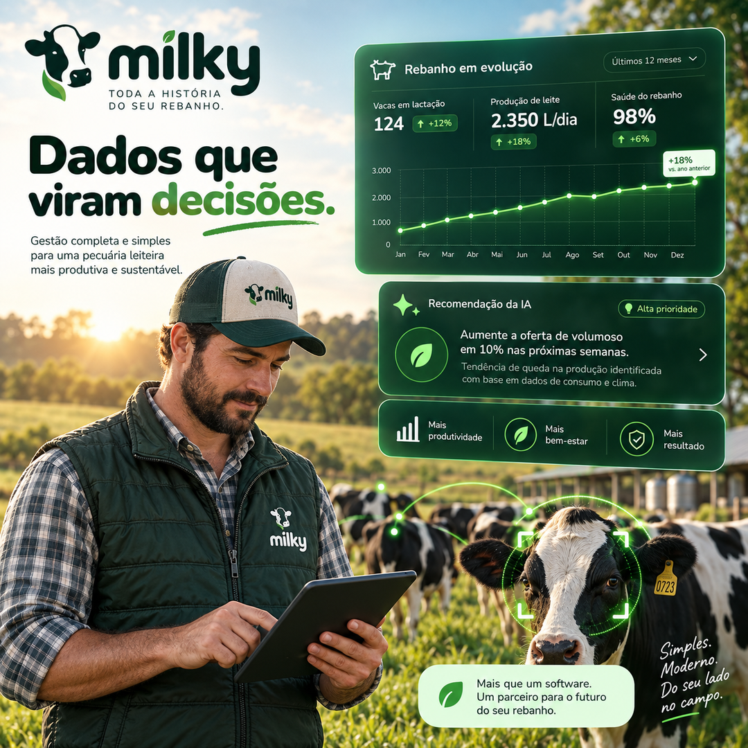 Produtor analisando dados do rebanho com a Milky